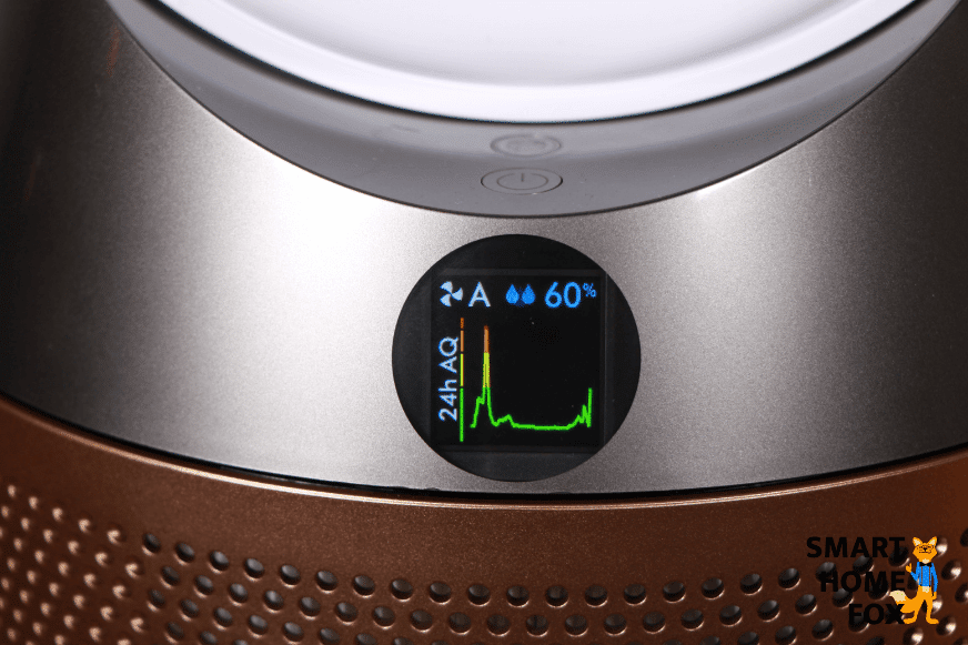 График качества воздуха на дисплее Dyson Purifier Humidify+Cool Formaldehyde PH04 за последние 24 часа.